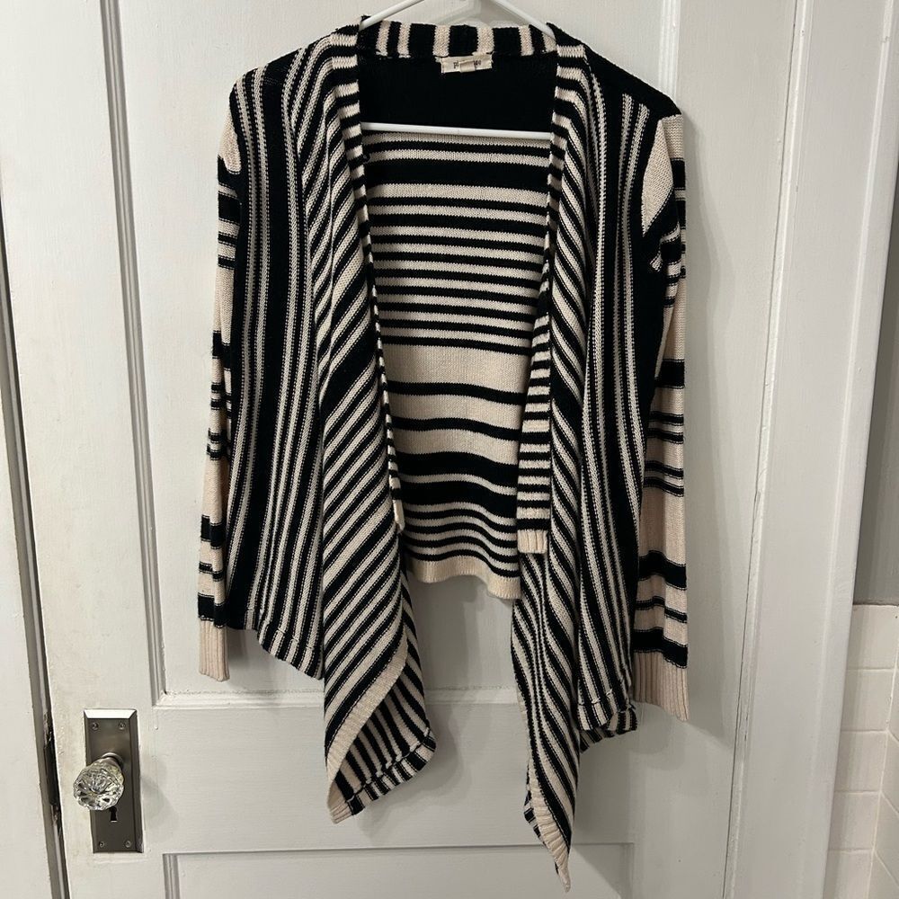Pink Rose Black and Cream Striped Cardigan